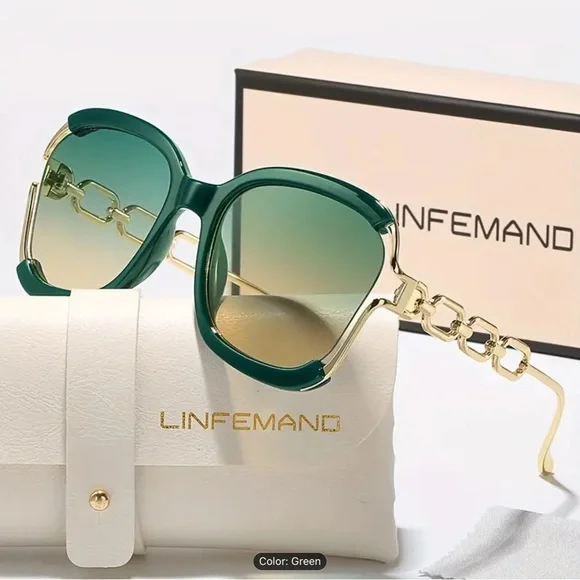 Luxurious Green and Gold Oversized High Quality Sunglasses - Picture 1 of 5